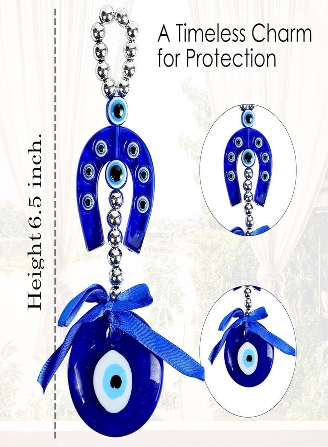 ZAICUS Small Horse Shoe Naal Evil Eye Hanging Amulet for Car, Home & Office | Nazar Protection with Blue Evil Eye for Good Luck and Safety - Image 2